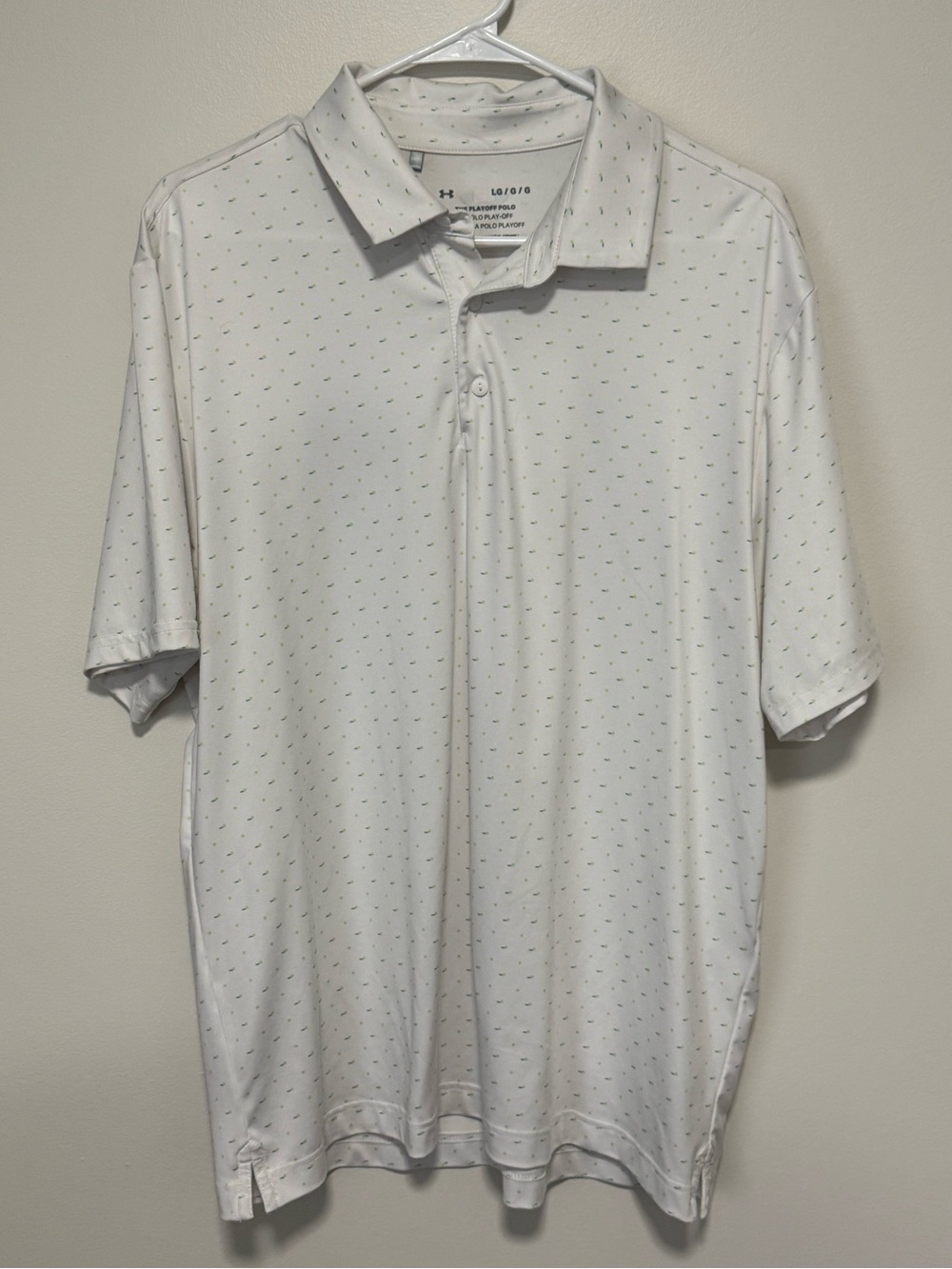 Under Armour Playoff Polo Men’s Large White Golf Green Print Performance Shirt